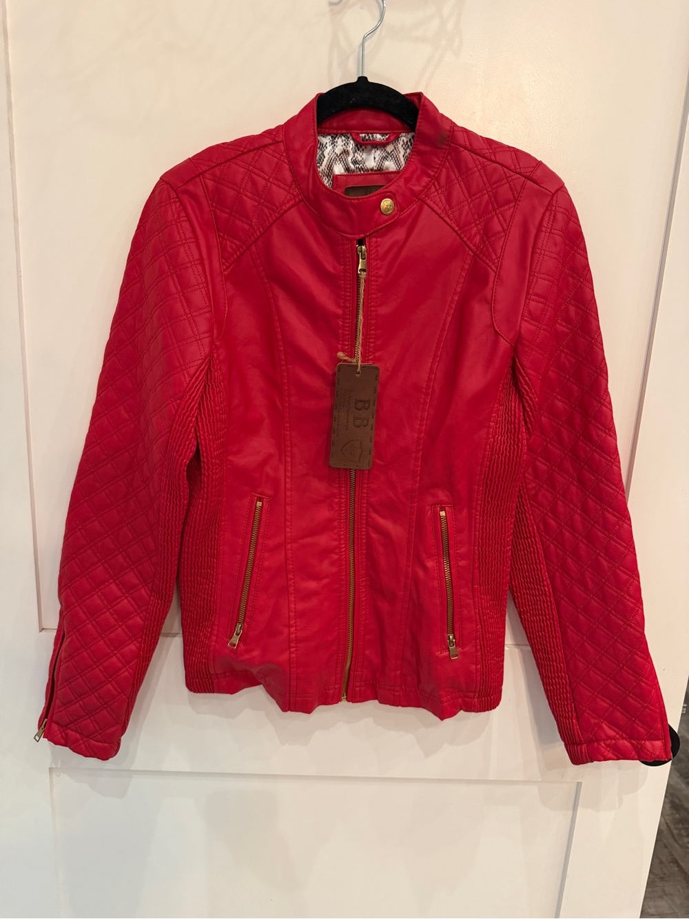 Red Quilted Women's Moto Jacket - M- BB Brand- Y2K